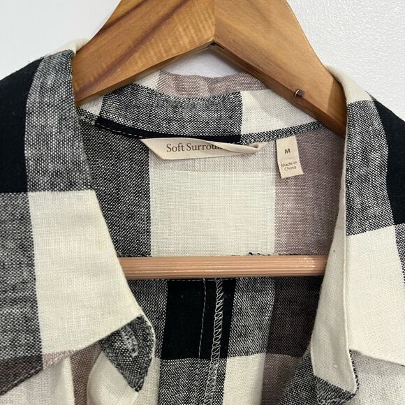 Soft Surroundings Medium Linen Blend Plaid Blouse button up Zipped Back #2BU60 - Picture 5 of 9
